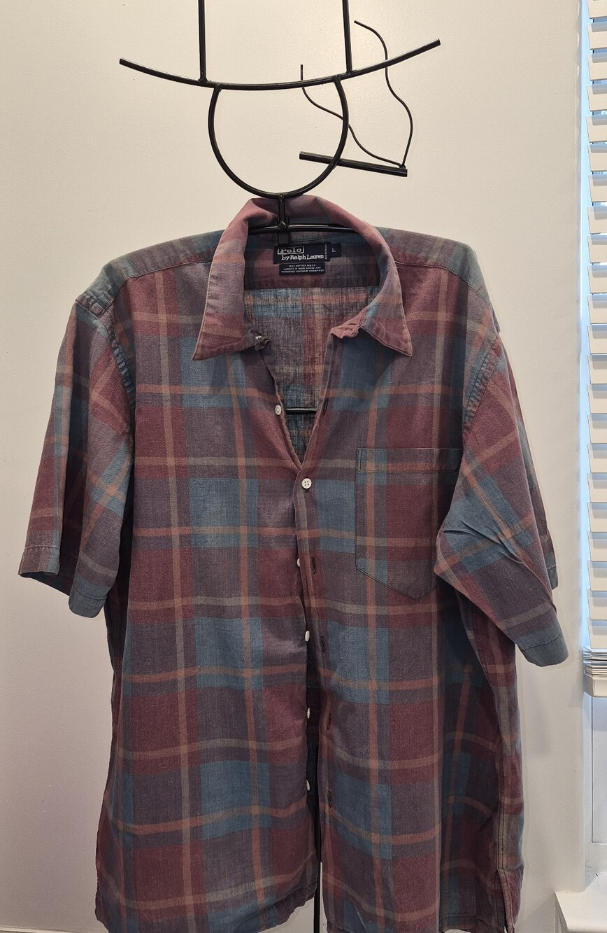 vintage 90s polo ralph lauren hand woven madras plaid retro shirt